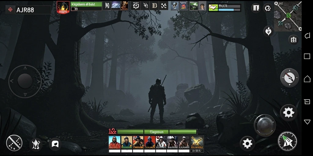 Screenshot utama AJR88 menampilkan suasana gelap dan menegangkan di dalam game.