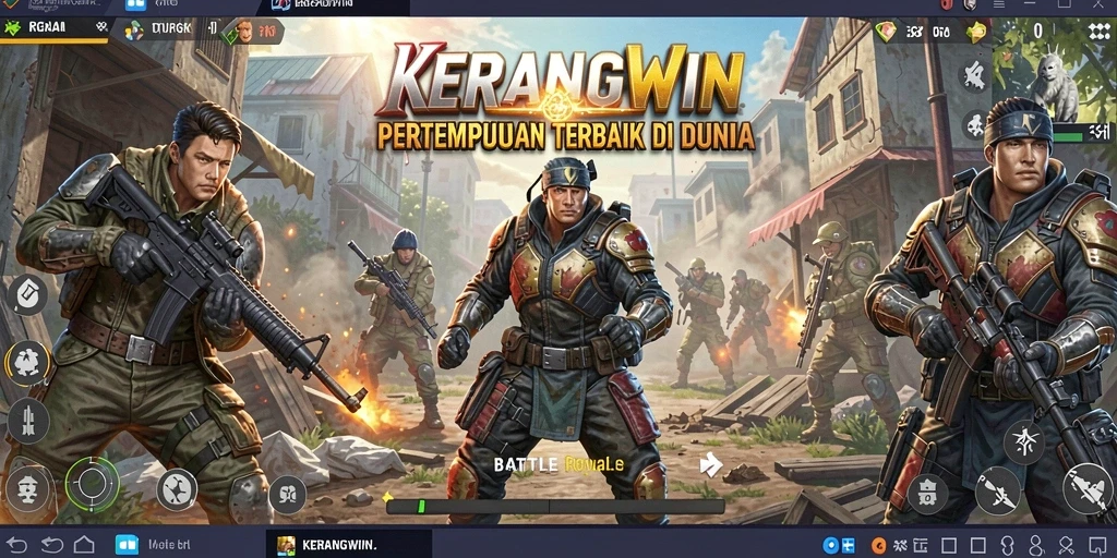 Tangkapan layar KERANGWIN menampilkan pertarungan intens dalam Battle Royale.