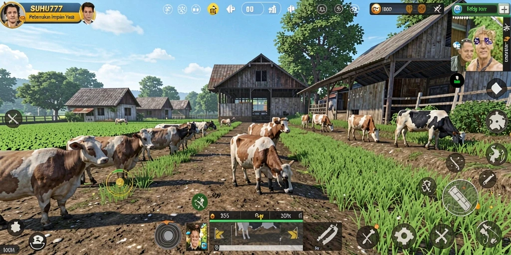 Tangkapan layar gameplay <strong>Suhu777</strong> yang menampilkan aktivitas pertanian yang seru.